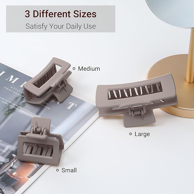 Shinowa 3 Pack Hair Claw Clips, Square Claw Hair Clips for Women Girls