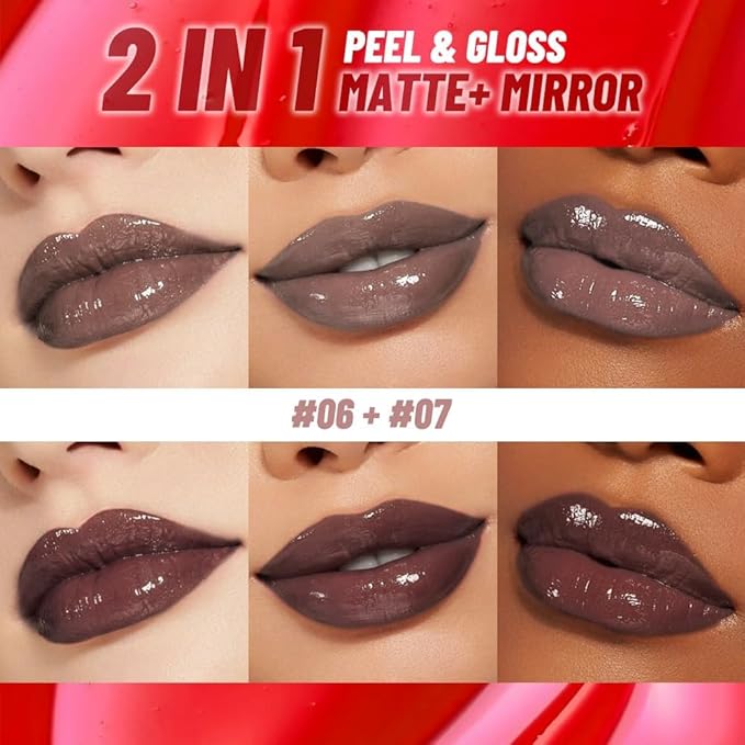 IATMOMOD 2Pcs Peel off Lip Stain Lip Oil Dual Ended Combo Set with Tweezer, 2 in 1 Brown & Maroon Lips Liner Stain Oil Long Lasting Waterproof, High Pigmented Flawless Lips Tint Stick Not Faded