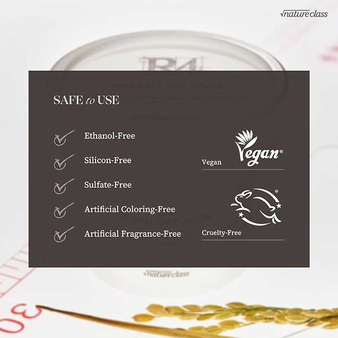 NATURECLASS R4 Rice Wash Off Facial Mask – 4-in-1 Korean Skin Care, Pore Refining, Gentle Exfoliating, Hydrating, Smooth Texture, Rice Ferment & Enzyme, Soft Cream Wash-Off, 3.38 fl oz