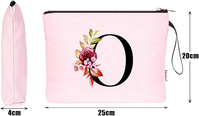 Vavabox A-Z Personalized Makeup Bag, Birthday Gifts for Women Mom, Gifts for Best Friend, Bride Bridesmaid Cosmetic bag (O, 06-Pink)