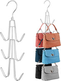 ZEDODIER 3 Pack Purse Organizer for Closet, Heavy-Duty Hanging Purse Hanger Closet Holds Up to 18 Purses, Metal Rotating Space Saving Bag Holder Handbag Storage Hook Backpack Rack, Silver
