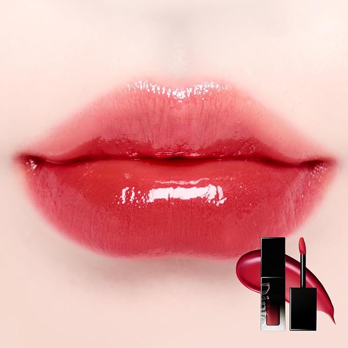 DINTO Blur-Glowy Lip Tint (208 Borum) – Dewy Finish Glowy Korean Lip Tint, Long Lasting All Day Stain, Warm Bright Red, Vegan & Cruelty-Free, 0.11 fl oz