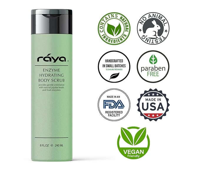 RAYA Enzyme Hydrating Body Scrub 8 oz Cucumber Scent (S-104) | Gentle and Exfoliating Body Scrub | Made with Seaweed, Jojoba Beads, and Fruit Enzymes