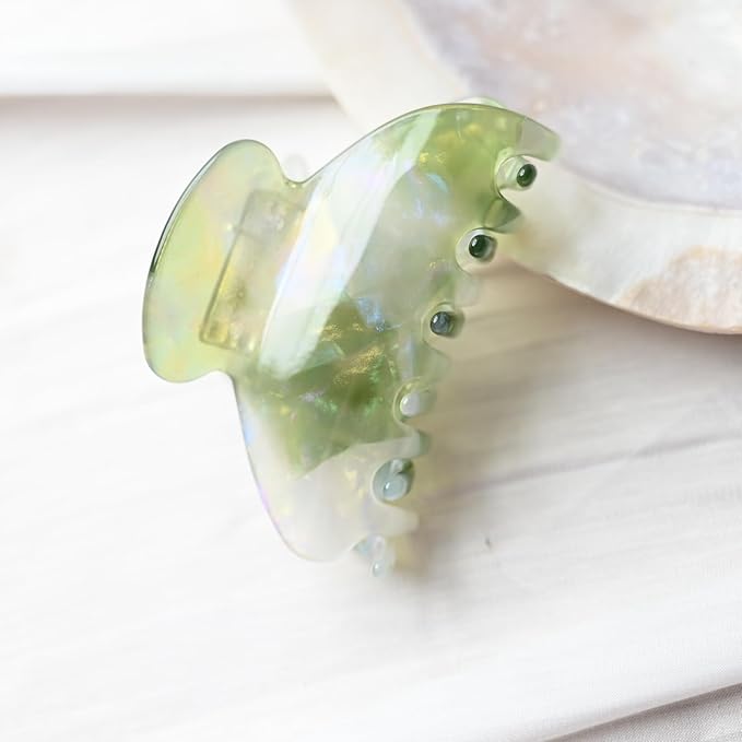 Prettyou Handmade Celluloid Acetate French Design Barrettes Tortoise Shell Claws Hair Claw Luxury Fashion Accessories Hair Clip for Women (transparent green)