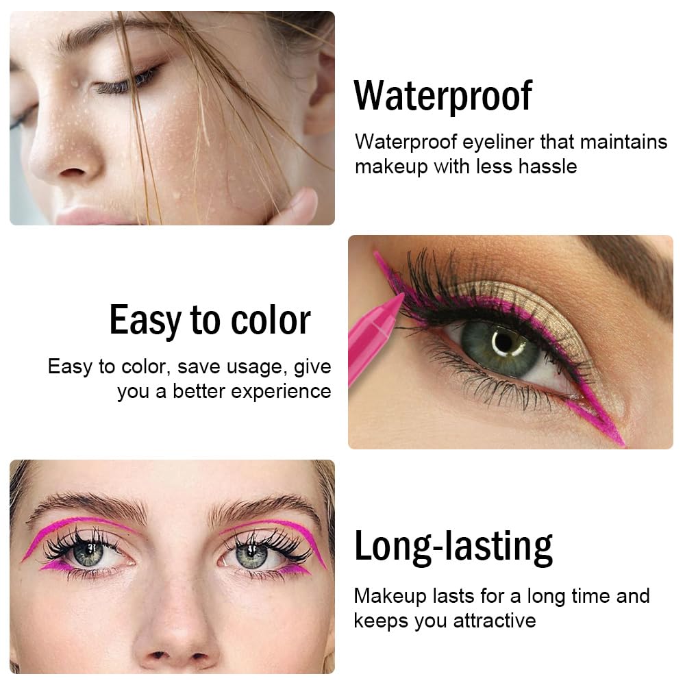 evpct Hot Pink Eyeliner Pencils for Eyes, Rose Hot Pink Colored Eye Liner Pencil Pen Makeup Waterproof Smudge Proof, Colored Gel Waterline Eyeliner Liquid, Face Eye Paint Stick Halloween Makeup 21