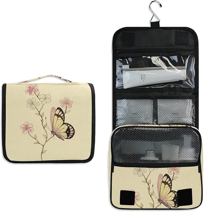 senya Hanging Travel Toiletry Bag Kit Makeup Case Cosmetics Organizer for Men Women (Butterfly Watercolor)