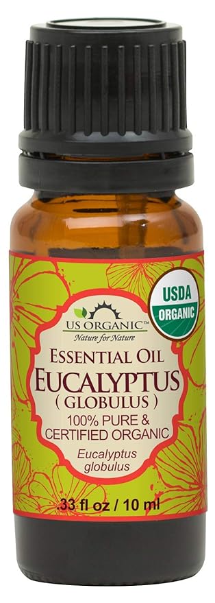 US Organic 100% Pure Eucalyptus Essential Oil (Globulus) - USDA Certified Organic, Steam Distilled - W/Euro droppers (More Size Variations Available) (10 ml /.33 fl oz)