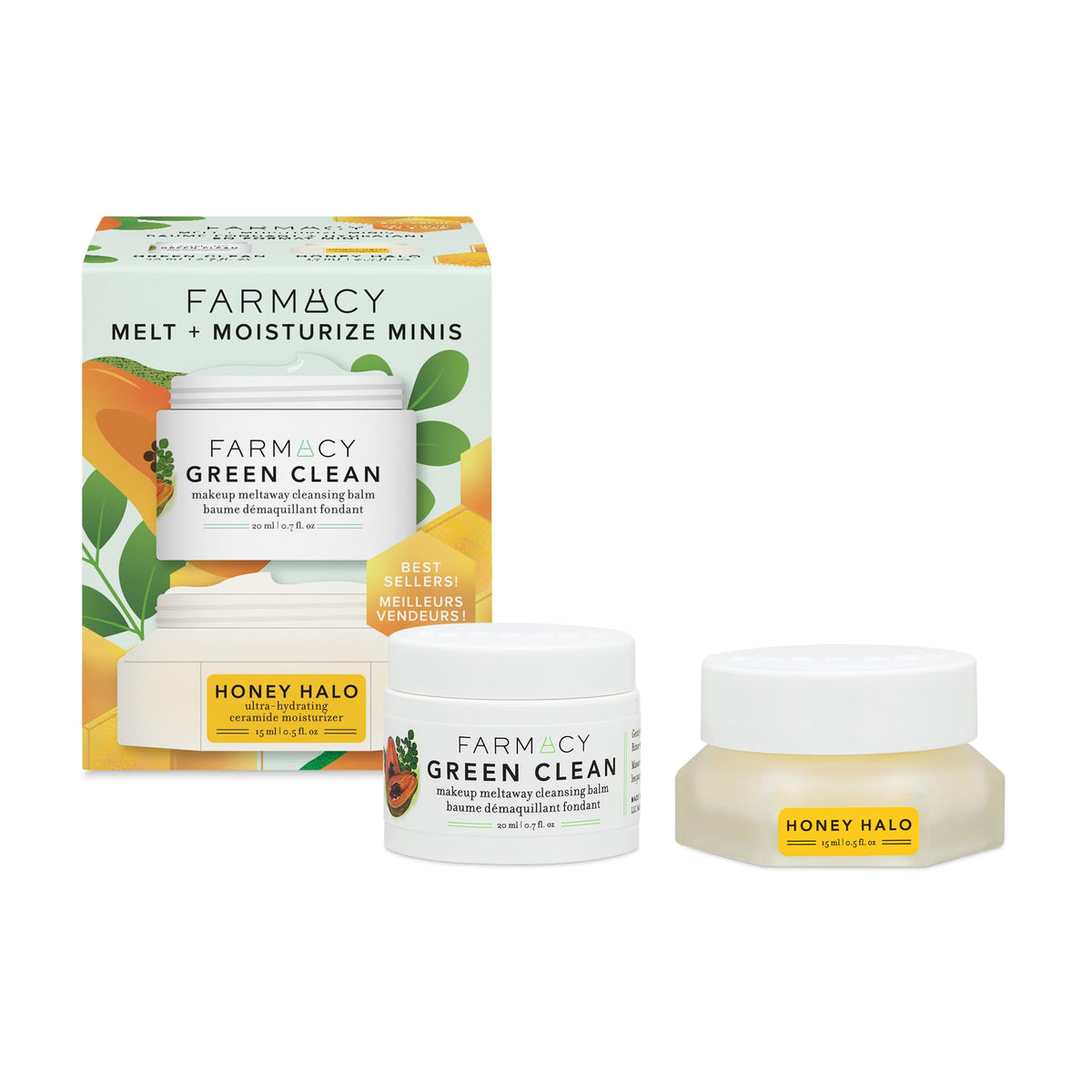 Farmacy Melt & Moisturize Duo - Travel Size Skin Care Set with Green Clean Makeup Remover Balm & Honey Halo Moisturizer Face Cream - Cleanses Skin & Hydrates for a Plump, Dewy Glow (2 Count)
