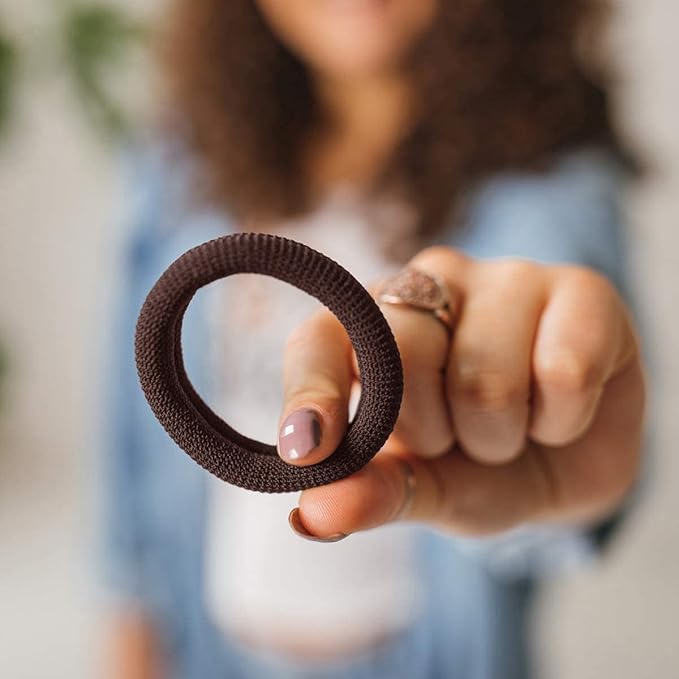 Burlybands Elastic Hair Ties No Damage for Thick Heavy Hair, Brown 3 Pack
