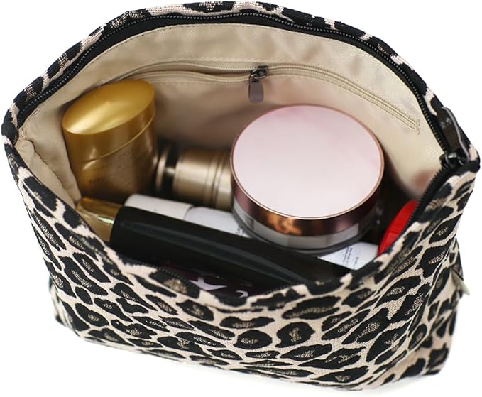BBORGDC Leopard Jacquard Makeup Bag - Large Capacity Cosmetic Pouch for Travel, Toiletry Bag & Makeup Organizer with Zipper, Perfect for Daily Use & Gifts