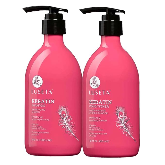 Luseta Keratin Shampoo and Conditioner for Color Treated Damaged & Dry Hair, Keratin Hair Treatment for Smoothing, Nourishing & Strengthening, Color Safe, Free of Sulfates and Gluten 2 X 16.9Oz