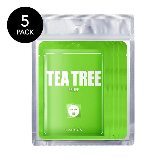 LAPCOS Derma Tea Tree Sheet Face Mask - Soothing & Calming (Pack of 5)