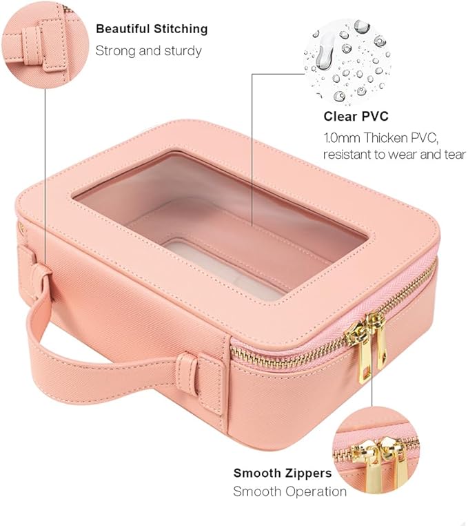 FFpaw Clear Makeup Bag, TSA Approved Toiletry Bag Travel Makeup Case Clear Cosmetic Travel Bag Small Makeup Pouch Organizer Waterproof Portable Car Essentials for Women