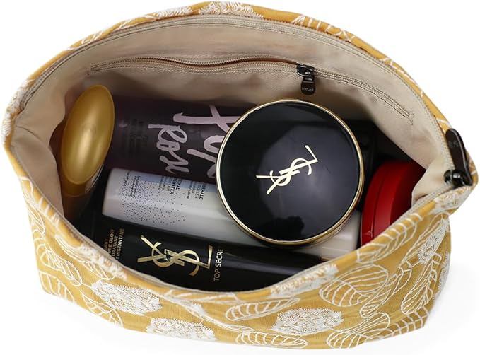 BBORGDC Floral Cotton Embroidered Makeup Bag - Large Capacity Travel Cosmetic Pouch & Toiletry Organizer with Zipper, Perfect for Daily Use, Makeup Storage, or Gift Ideas