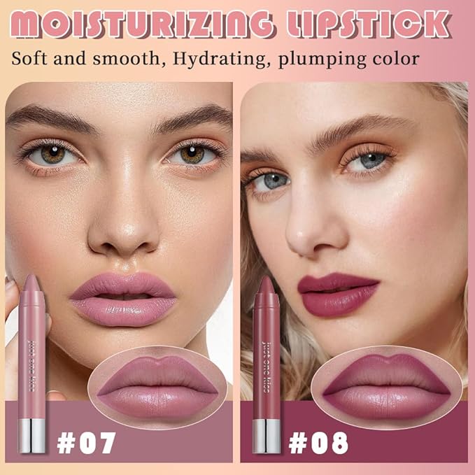 mekuel 2Pcs Pink Mauve & Wine Red Hydrating Cream Lipsticks Lip Crayon for Women, Natural Moisturing Lipstick Longwear Lip Liner Crayon Set for Ombre Shades, Creamy Lips Stick Tinted Lips Balm Set, D