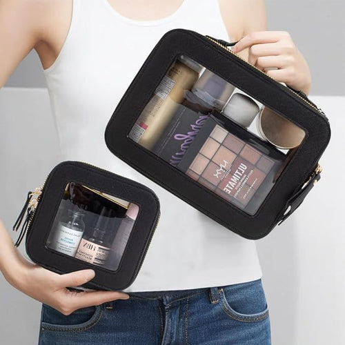 2Pcs Travel Clear Makeup Bag, American Mahjong Tile Bag Cosmetic Case with Zipper Portable Makeup Pouch Toiletry Bag Traveling Cosmetic Organizer Storage Bag Car Organizer Car Essentials for Women