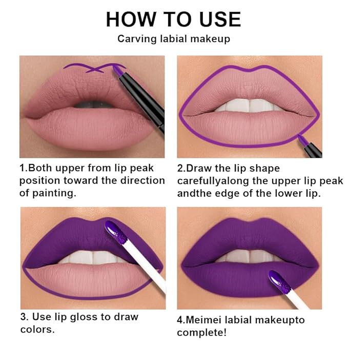 IATMOMOD 3Pcs 2 in 1 Lavender Dark Violet Purple Matte Lip Liner and Liquid Lipstick Stain Makeup Set for women, Long Lasting Smudge Proof Lip Tint Matte Finish Lip Gloss for All-Day Color Hold, Set24