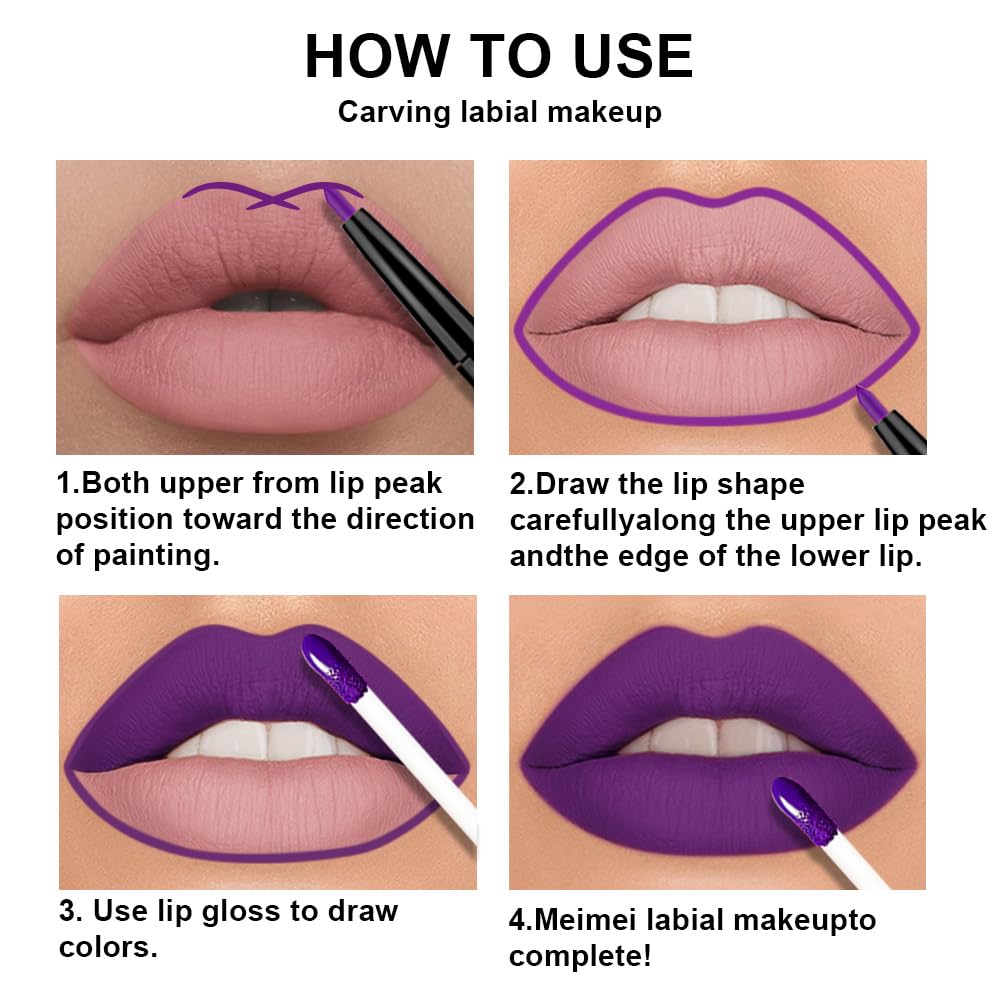 IATMOMOD 3Pcs 2 in 1 Lavender Dark Violet Purple Matte Lip Liner and Liquid Lipstick Stain Makeup Set for women, Long Lasting Smudge Proof Lip Tint Matte Finish Lip Gloss for All-Day Color Hold, Set24