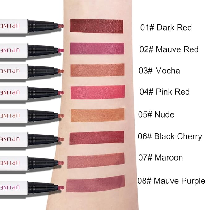 evpct Longwear Liquid Lip Liner Stain Marker Pen Long Lasting Waterproof, Maroon Dusty Mauve Matte Semi Permanent 24 Hour Lip Liner and Lipstick Combo, Color Stay Lipliner All Day, Lips Stain peel off