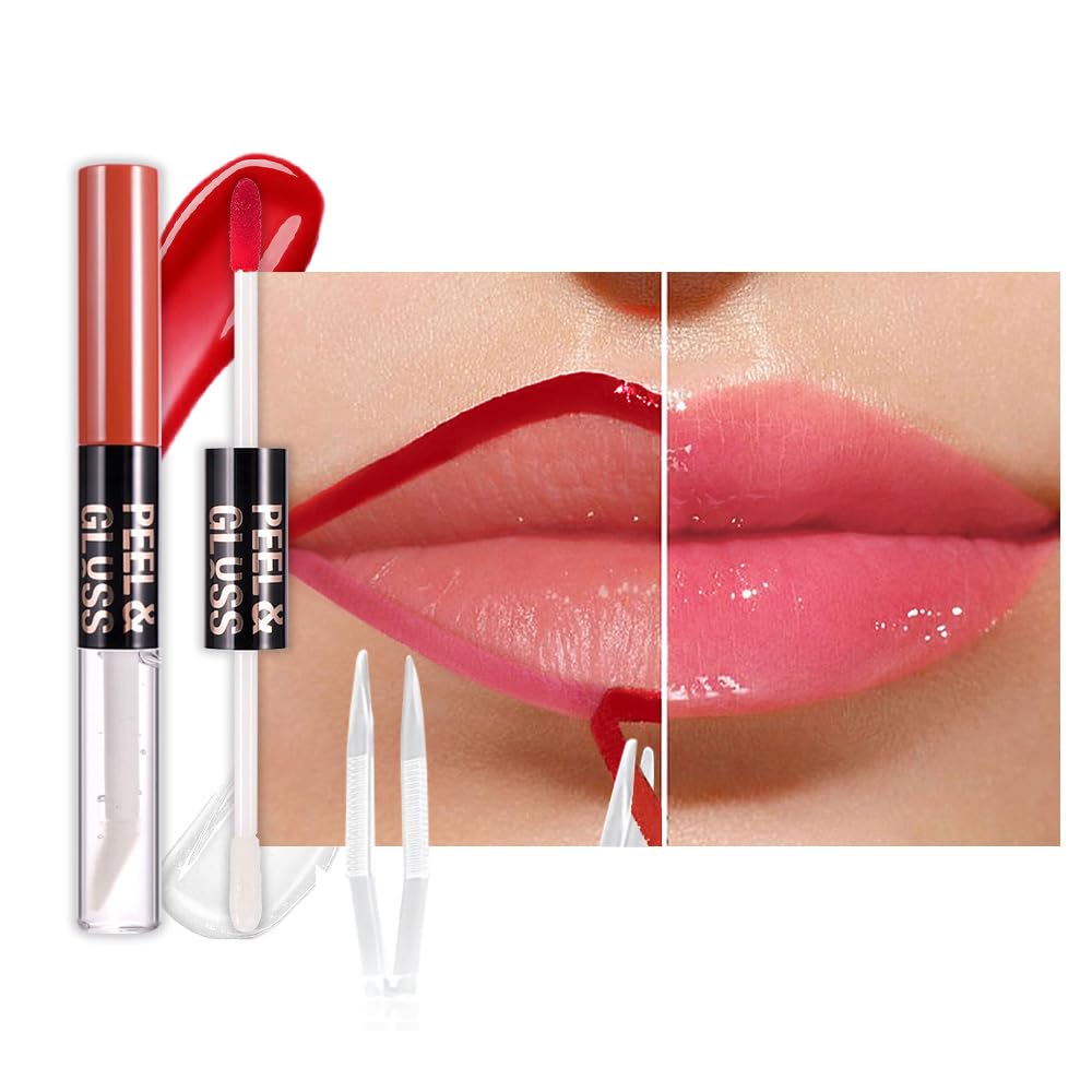 JUAAZIN 2Pcs Matte Liquid Lip Stain Peel Off Lip liner Tattoo, Matte Peel Off Lip Stain, Long Lasting Waterproof Lipstick Lip Gloss Stain, Transfer-proof for All Skin Types (0.24 fl oz-04#+05#)