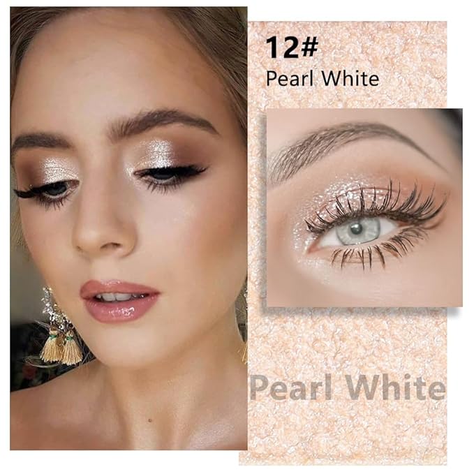 FeiCuiYun Glitter Singe Eye Shadow Palette Makeup, Pearl White Glitter Monochrome Eyeshadow For Older Women, Mini Pressed Pigmented Waterproof Sombras Para Ojos, Vegan, Talc, Paraben & Cruelty Free