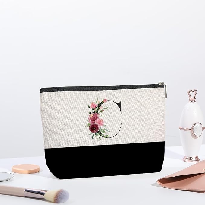 kdxpbpz Initial Makeup Bag, Personalized Gifts for Women, Personalized Makeup Bag, Bridesmaid Gifts, Cosmetic bags for Women (Letter C)