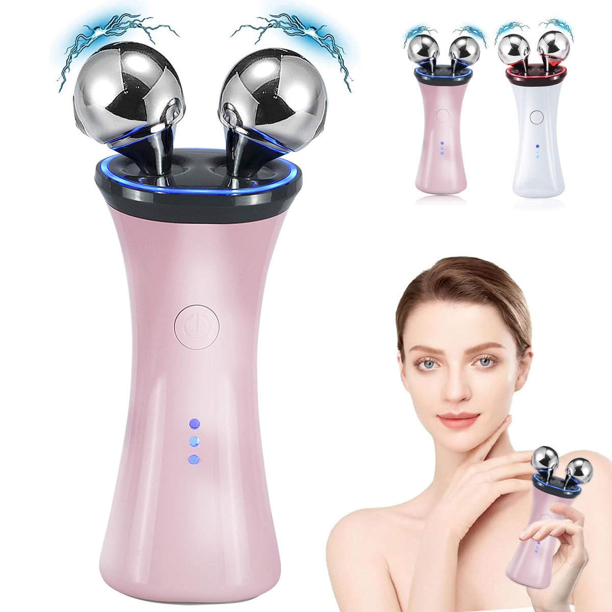 Microcurrent Facial Device, Face Massager Electric Face Lifting, Microcurrent Facial Device for Face and Neck, Best Present for Mother and Companion, Handheld Skin Care Face Toning Device(Pink)
