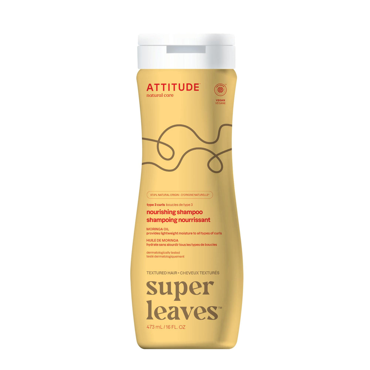 ATTITUDE Nourishing Shampoo for Curly Hair with Moringa Oil, EWG Verified, Vegan and Naturally Derived, 3a, 3b, 3c Curl Type, Provides Lightweight Moisture to Curls, 16 Fl Oz