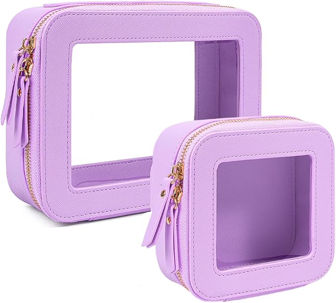 FFpaw Clear Makeup Bag Set, Purple Makeup Bag TSA Approved Toiletry Bag Small Cosmetic Travel Bag Cute Makeup Pouch Mini Makeup Case Car Organizer Car Essentials for Women American Mahjong Bag