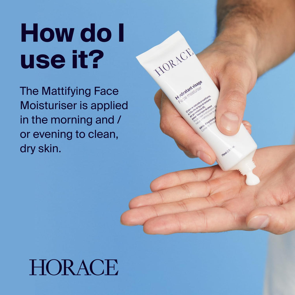HORACE Mattifying Face Moisturizer for Men – 96.6% Natural Ingredients – No Silicones or Mineral Oils – Moisturising Cream for All Skin Types – Unscented, 75 ml