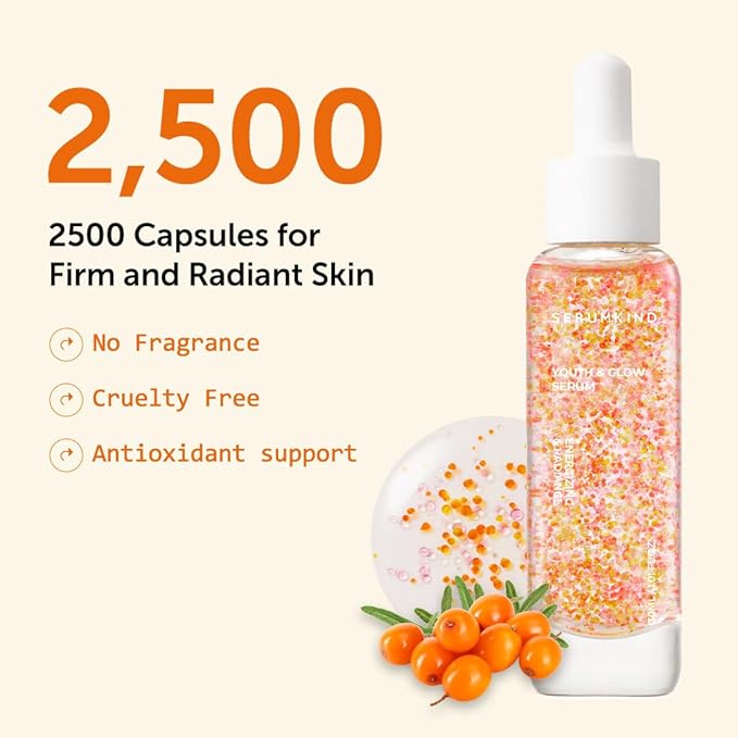 SERUMKIND Youth & Glow Serum, Capsule Formula for Firming & Radiance Care, Sea Buckthorn & Shikonin Oils, Korean Skincare (1.01 fl oz / 30 ml)