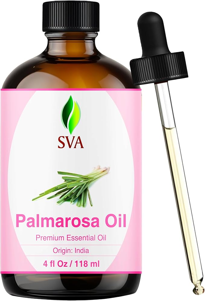 SVA Palmarosa Essential Oil, Glass Bottle with Dropper, 4 Fl Oz (118 ml)