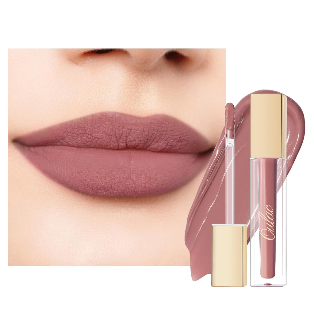 Oulac Matte Liquid Pink Lipstick for Women, Pink Nude Long Lasting Lipstick, Waterproof Lip Stain, No Transfer, Creamy High Pigmented Formula with Vitamin E, Vegan & Cruelty-Free M24