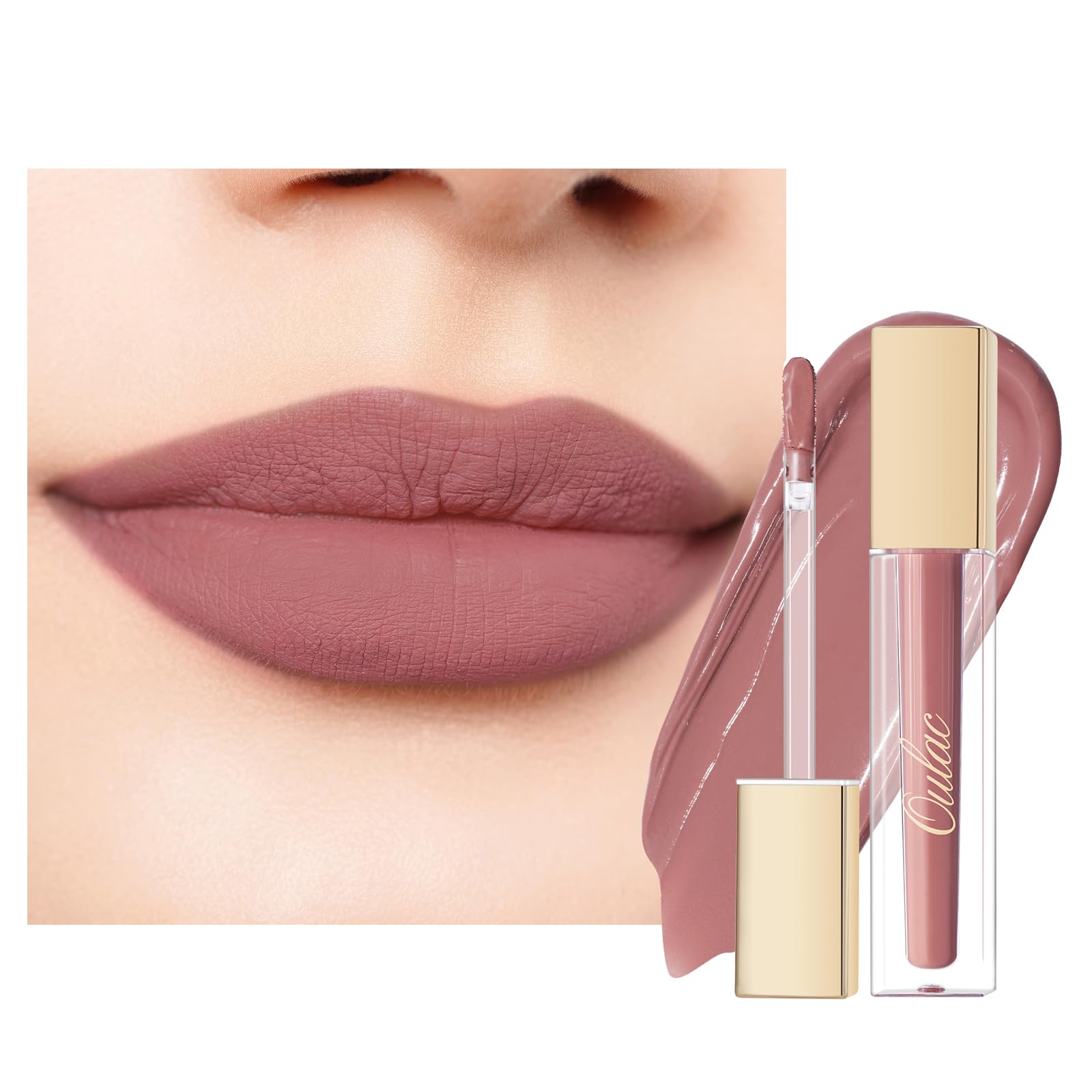 Oulac Matte Liquid Pink Lipstick for Women, Pink Nude Long Lasting Lipstick, Waterproof Lip Stain, No Transfer, Creamy High Pigmented Formula with Vitamin E, Vegan & Cruelty-Free M24