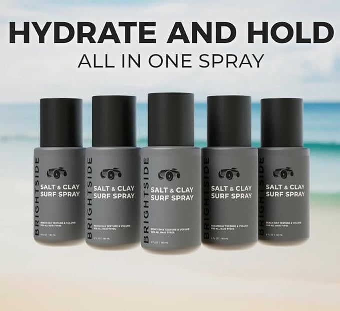 BRIGHTSIDE Salt & Clay Surf Spray - Instant Volume & Texture for Thicker Hair - Natural Sea Salt Spray for Men & Women - Hydrate with Light Hold, Alcohol-Free, Clean ingredients, 3oz Travel Approved