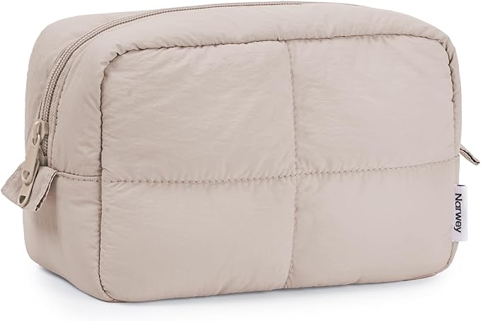 Narwey Puffy Makeup Bag Travel Toiletry Bag, Quilted Cosmetic Bag for Women