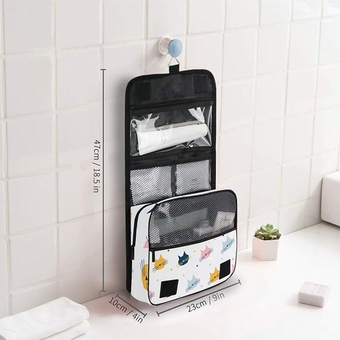 senya Hanging Travel Toiletry Bag Kit Makeup Case Cosmetics Organizer for Men Women (Childish Cat Graphic Cover)…