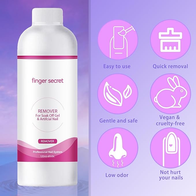 Remover for Soak Off Gel & Acticial Nail Gel Polish Remover Kit Nail Glue Remover Quickly & Easily Soak Off Remove Dip Powder Artificial Nails,Glitter Polish,Builder Gels,poly Gel Acrylic Powder