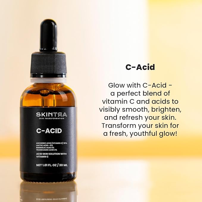 SkinTra C-Acid Vitamin C & AHA Face Serum – Advanced Exfoliating and Brightening Treatment – Designed for Night Use with Lightweight Finish – 10% AHA Blend – 30 ml/Net 1.01 Fl. Oz