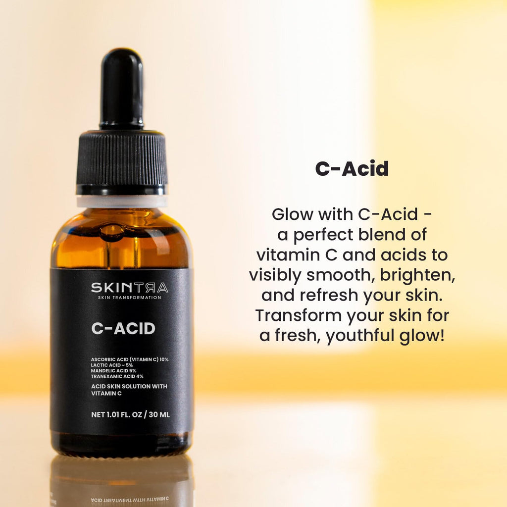 SkinTra C-Acid Vitamin C & AHA Face Serum – Advanced Exfoliating and Brightening Treatment – Designed for Night Use with Lightweight Finish – 10% AHA Blend – 30 ml/Net 1.01 Fl. Oz