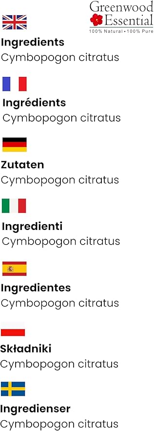 Greenwood Essential Pure Lemongrass Essential Oil (Cymbopogon citratus) Steam Distilled 100ml (3.38 oz)