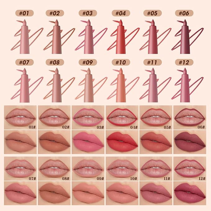 Hxssll 12 Colors Matte Lip Liner Pencil – Long Lasting Waterproof Lip Liner, Smudge Proof Transfer Proof Lip Pencil, High Pigment Lip Makeup for Defining & Filling Lips (A4-set:07+09+10, 3PCS)