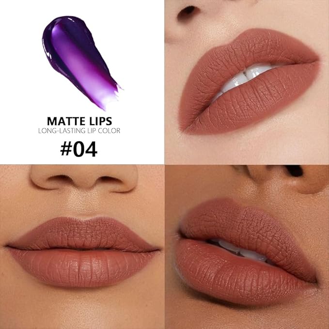 FAFAMOON Neutral Nude Brown Peel Off Lip Stain Tints with Tweezer, Matte Liquid Lipstick Lip Stain Long Lasting Waterproof for Women, Non-stick Cup Lipstick Peel Off High Pigmented Smudge-proof, 04#
