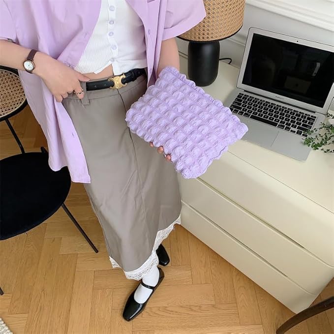 Flat Makeup Bag for Women,Zipper Cosmetic Pouch for Purse,Bubble Purple
