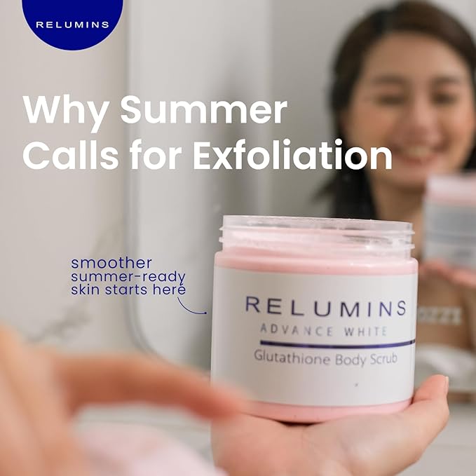 Relumins Premium Summer Body Scrub with Glutathione, Rosehip & Sea Salt – Hydrating Exfoliating Scrub for Smooth, Radiant Skin Routine – Glowing Summer Skin with Gentle Moisturizing Formula – 400ml