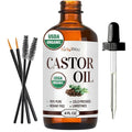 BodyJ4You Castor Oil for Eyelashes and Eyebrows - Hair Growth Oil Eyelash Brush Brow Serum Lash Oil - 100% Pure Castor Oil Organic Cold Pressed Unrefined Glass Bottle Hexane Free 4 Fl Oz