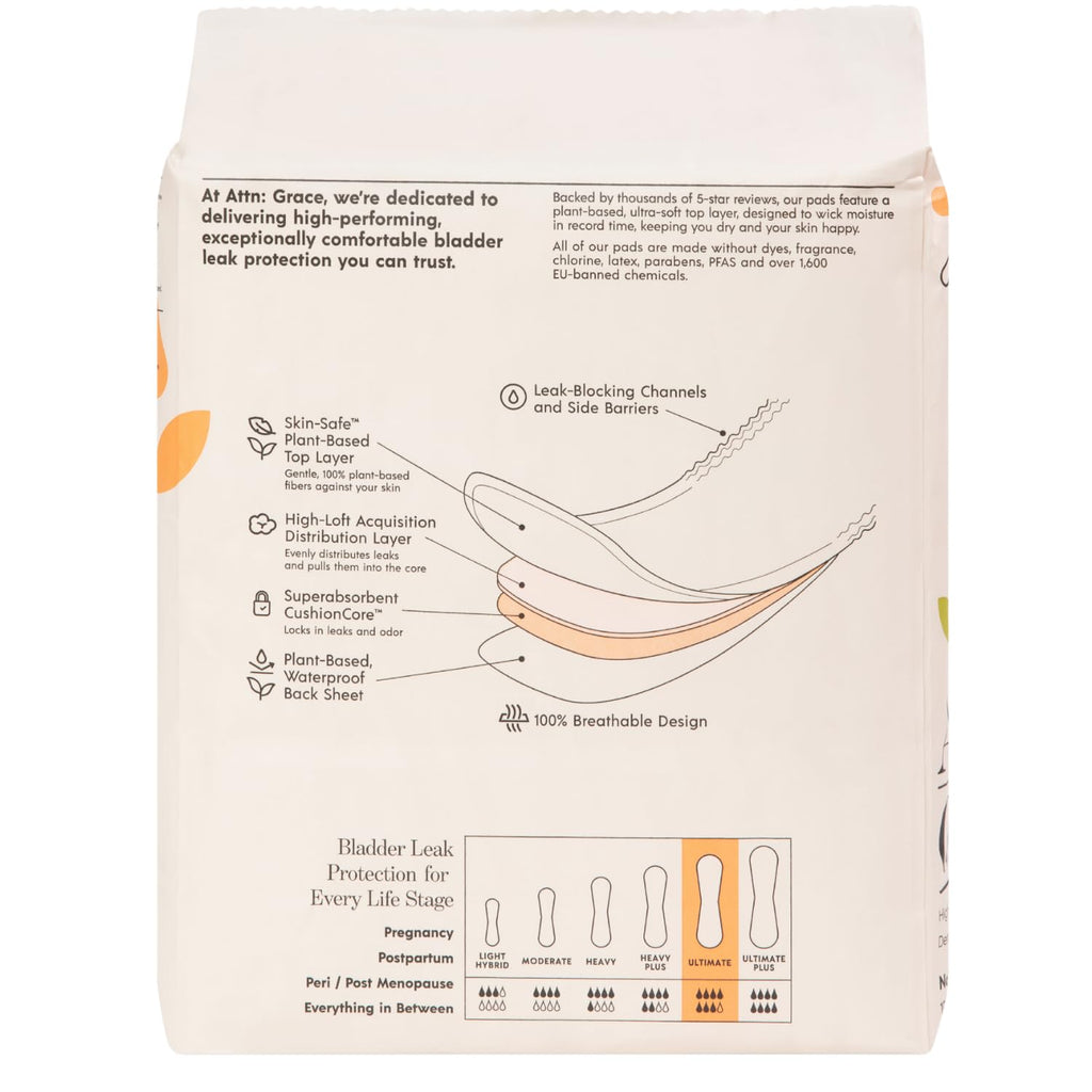 Attn: Grace Ultimate Incontinence Pads for Women - Plant-Based, 56 Count