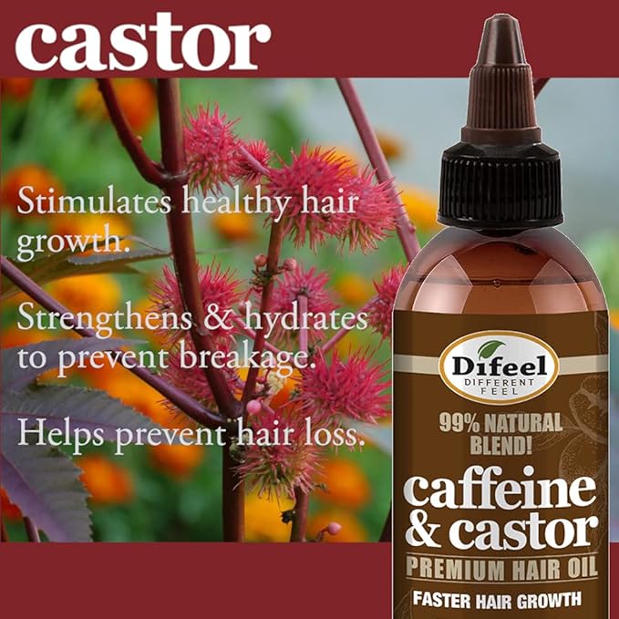 Difeel Caffeine & Castor Hair Oil Blend for Thicker, Fuller-Looking Hair 8 oz. - Nourishing Scalp & Hair Oil Treatment, Strengthens Moisture Retention