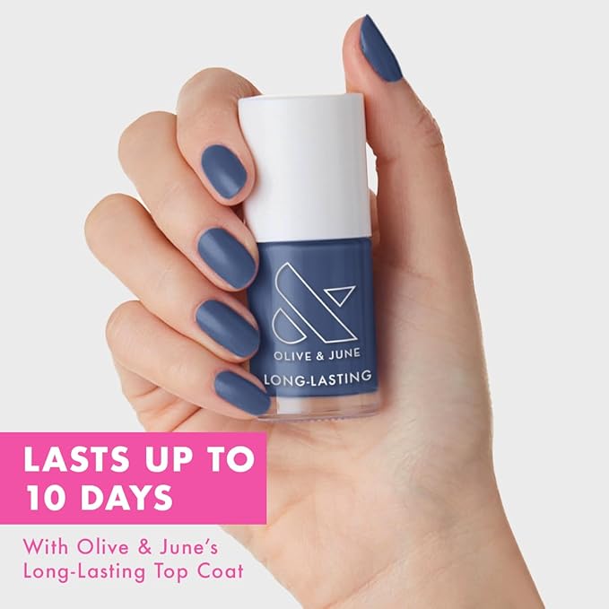 Olive & June Long Lasting Nail Polish | Plump Gel-Like Finish No Lamp Needed | Lasts up to 10 days | Salon-Quality 15-Free Vegan & Cruelty-Free Chip-Resistant | Social Studies Gunmetal Blue