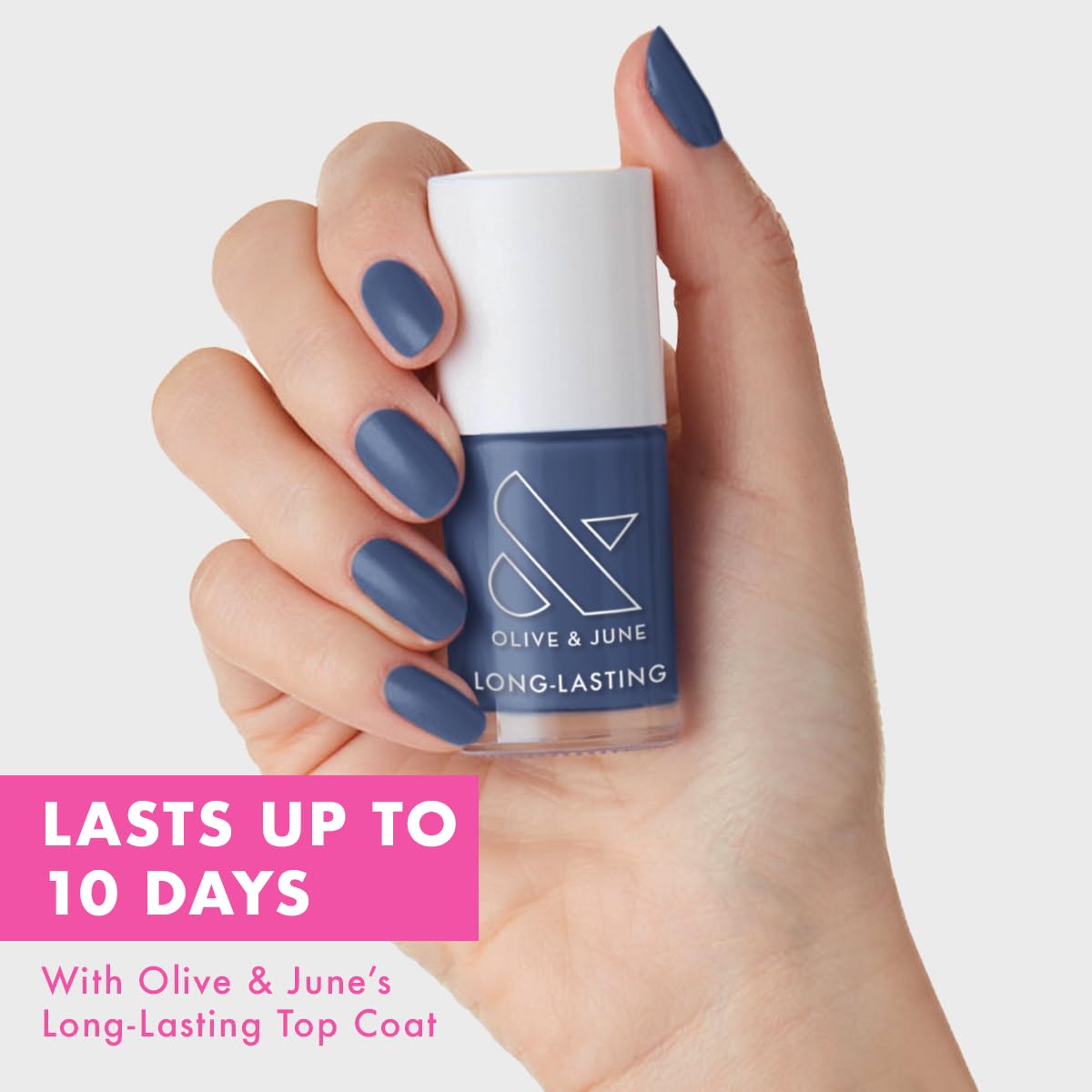 Olive & June Long Lasting Nail Polish | Plump Gel-Like Finish No Lamp Needed | Lasts up to 10 days | Salon-Quality 15-Free Vegan & Cruelty-Free Chip-Resistant | Social Studies Gunmetal Blue